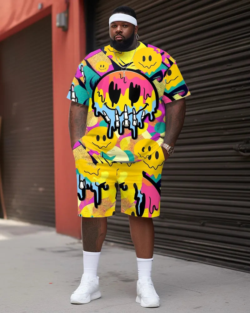 Big & Tall Colorblock Graffiti T-Shirt Shorts Set for big men view 1