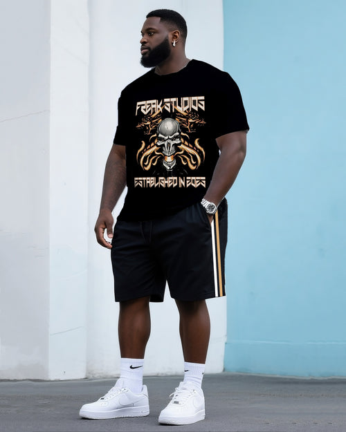 Big & Tall Streetwear Skull T-Shirt Shorts Set for big men view 1