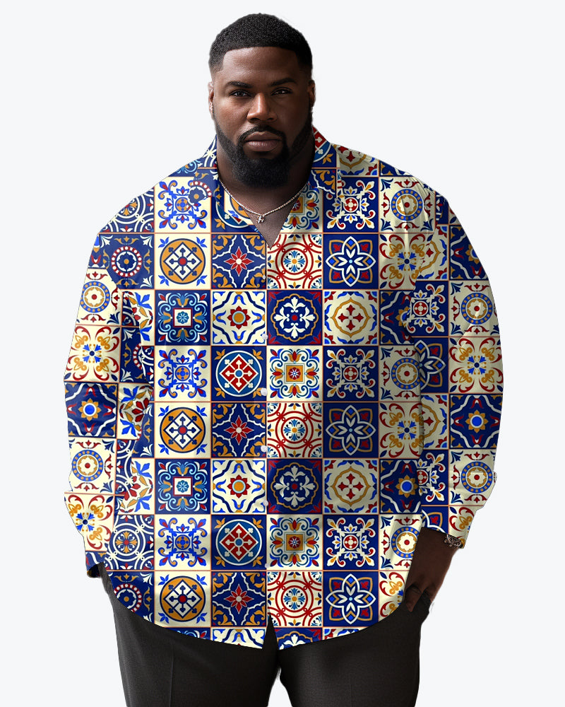 Big & Tall Floral Vintage Long Sleeve Shirt for big men