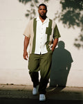 Big & Tall Green Colorblock Striped T-Shirt Pants Set for big men view 1