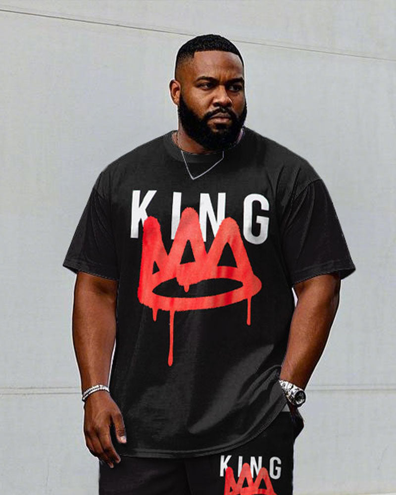 Big & Tall Black Graphic Two-piece Set for big men view 2