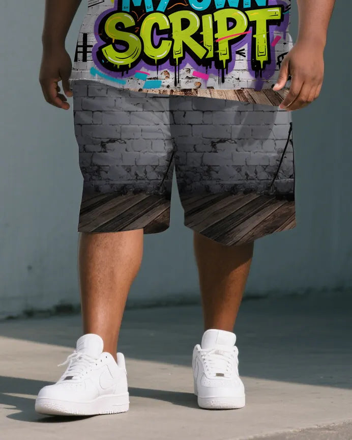Big & Tall Graphic Graffiti Polo Shorts Set for big men view 3