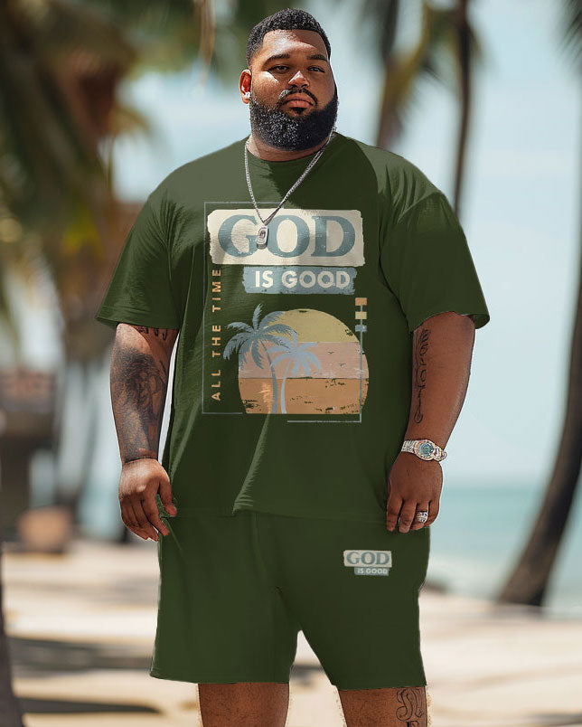 Big & Tall Hawaiian Gradient T-Shirt Shorts Set for big men view 1