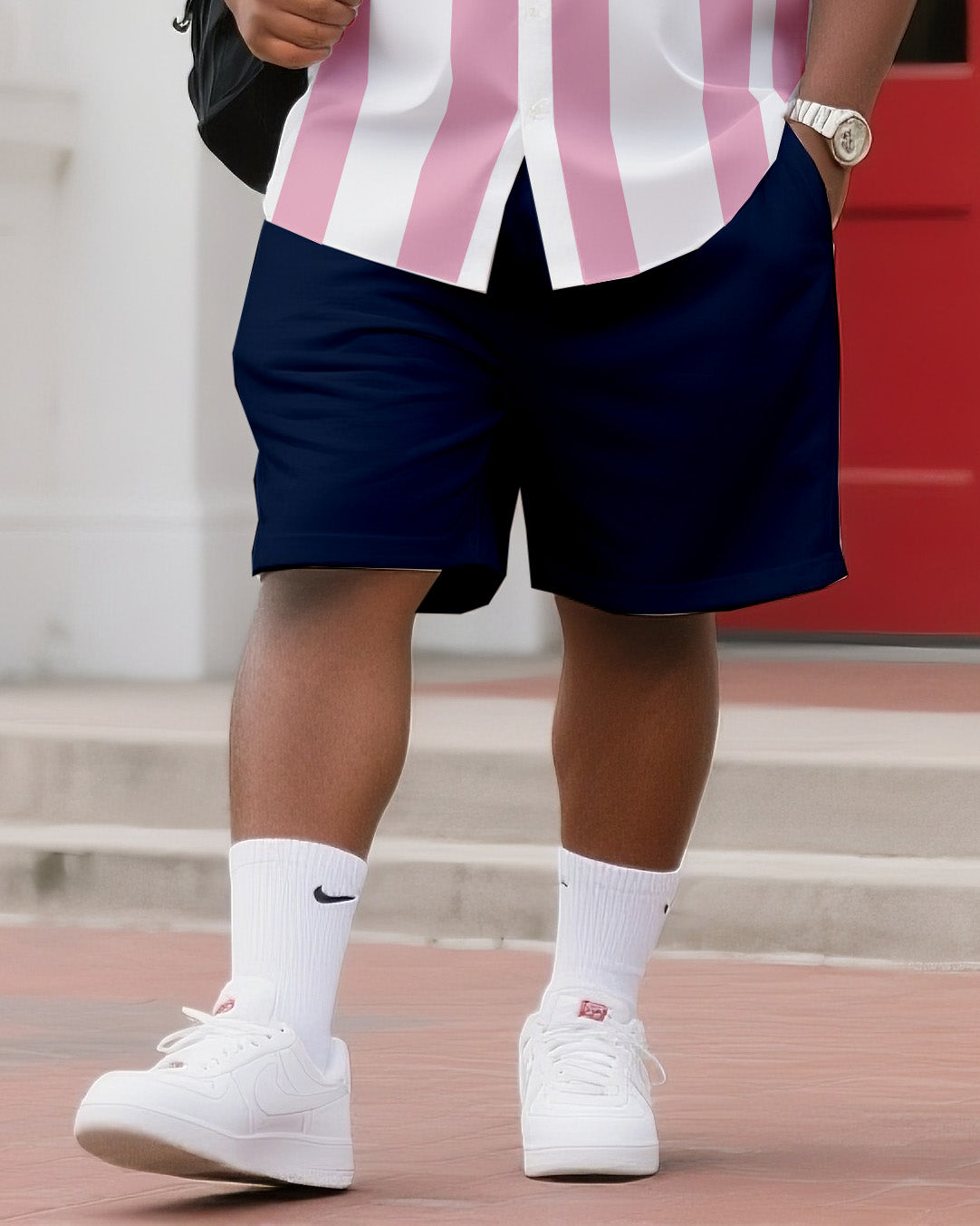 Big & Tall Striped T-Shirt Shorts Set for big men view 3