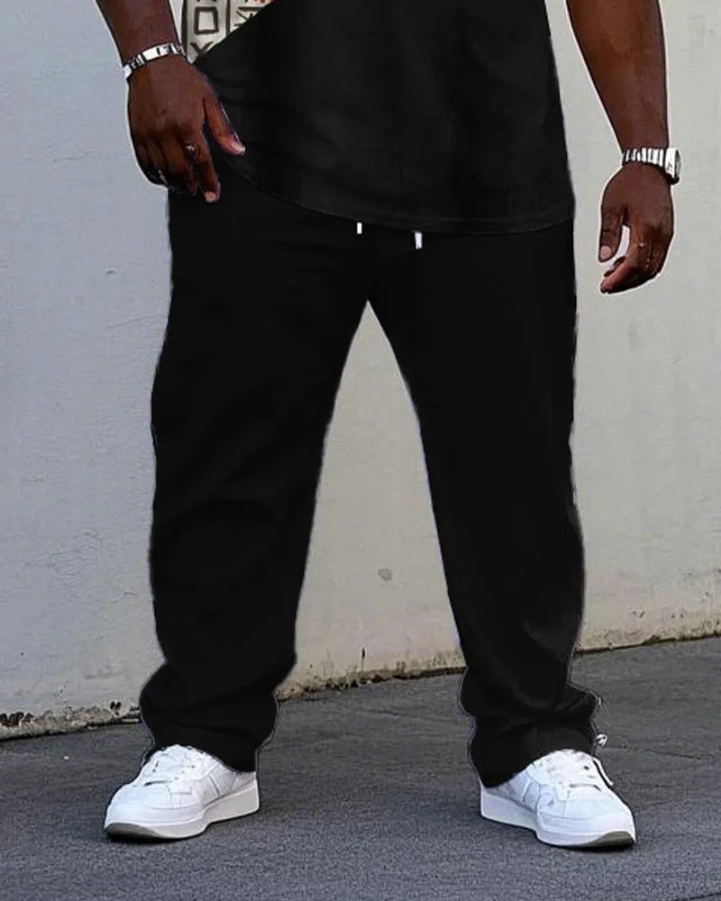 Big & Tall Black Khaki Colorblock T-Shirt Pants Set for big men view 3