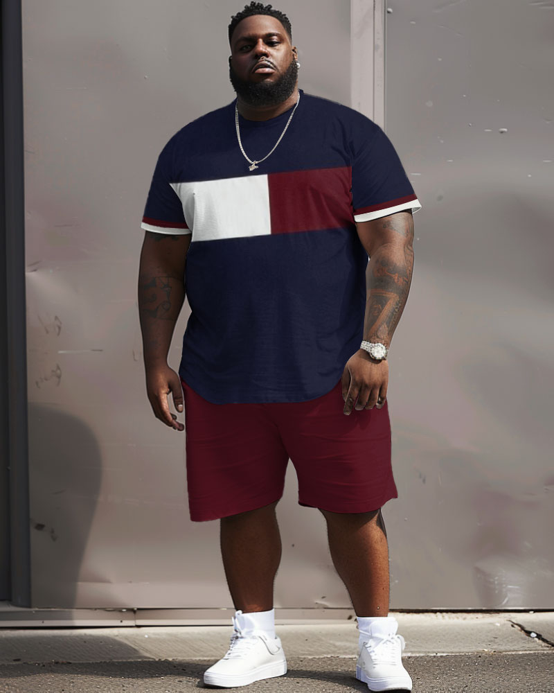 Big & Tall Colorblock Streetwear T-Shirt Shorts Set for big men view 2
