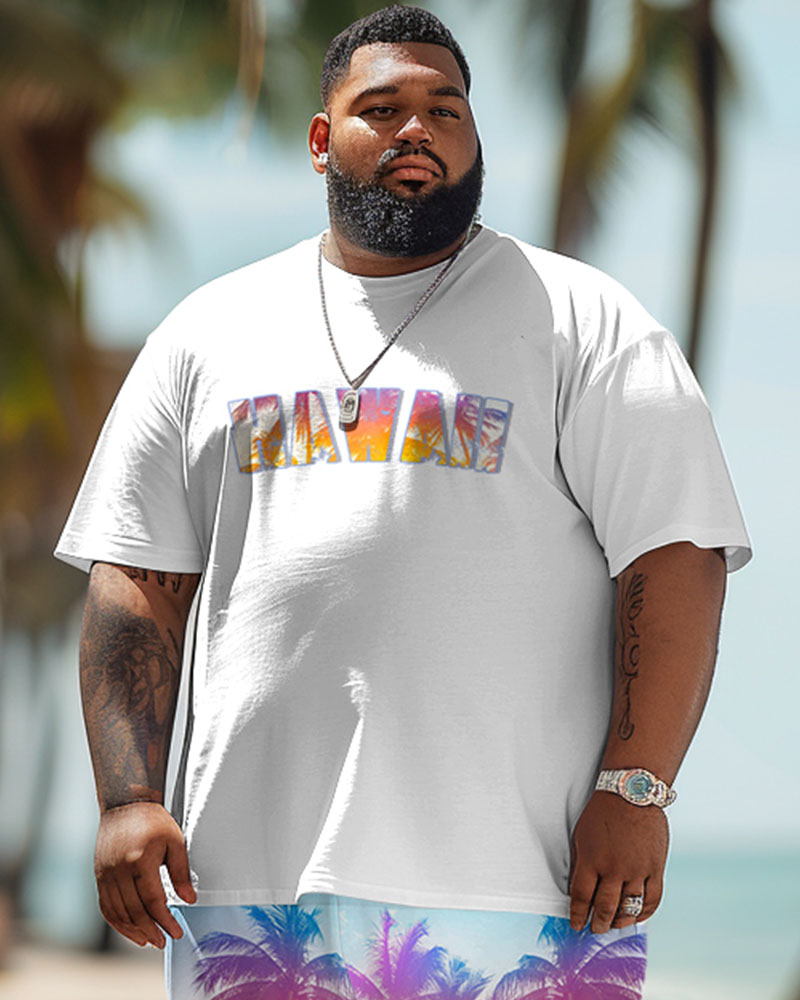 Big & Tall Hawaiian Gradient T-Shirt Shorts Set for big men view 3