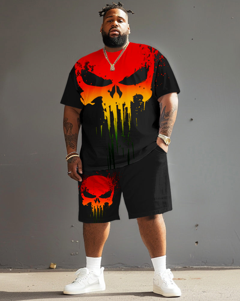 Big & Tall Reggae Graphic Skull T-Shirt Shorts Set for big men view 1