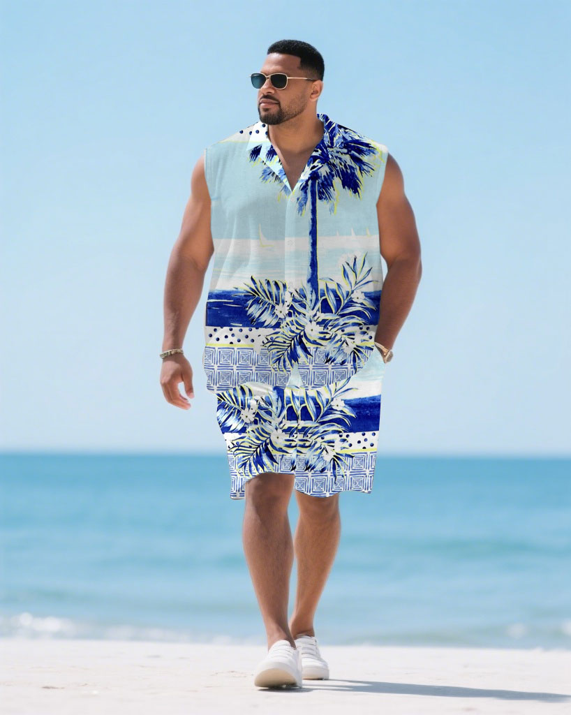 Big & Tall Hawaiian T-Shirt Shorts Set for big men view 1