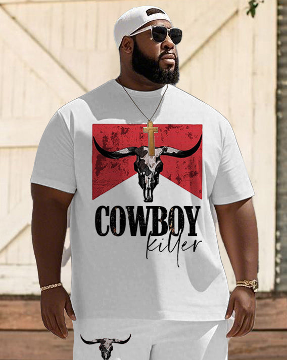 Big & Tall Western T-Shirt Shorts Set for big men view 2
