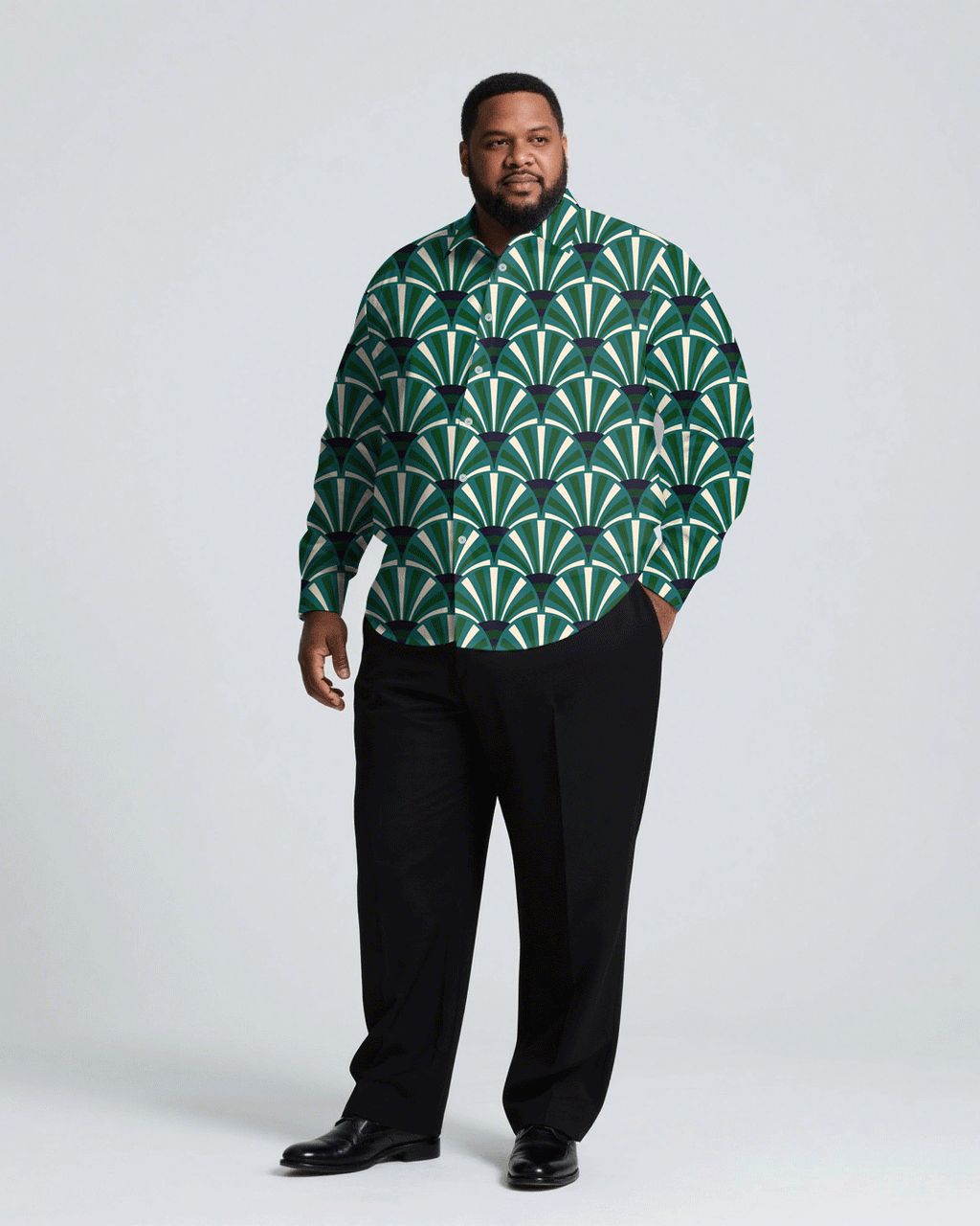 Big & Tall Green Business Casual T-Shirt Pants Set for big men view 1