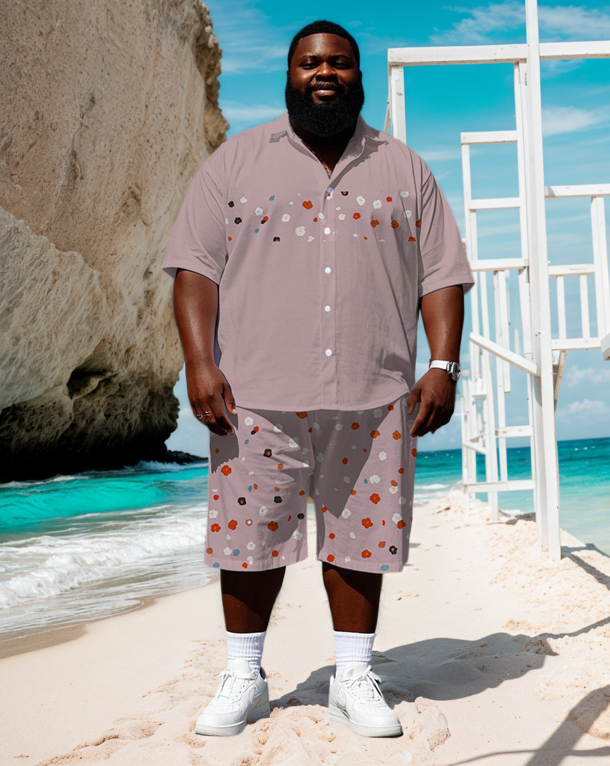 Big & Tall Colorblock Striped T-Shirt Shorts Set for big men view 1