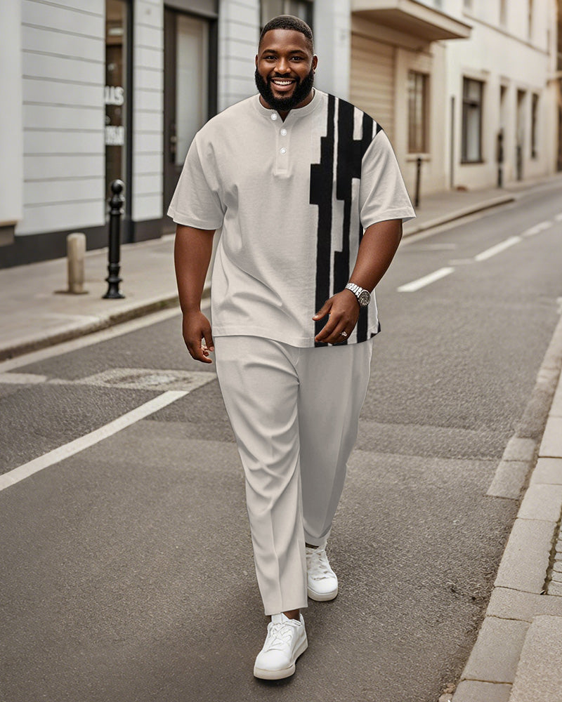 Big & Tall Black Colorblock T-Shirt Pants Set for big men view 1