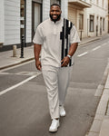 Big & Tall Black Colorblock T-Shirt Pants Set for big men view 1