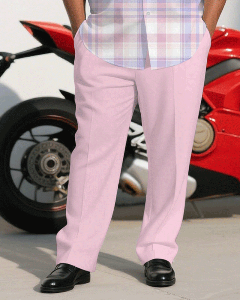 Big & Tall Pink Plaid T-Shirt Pants Set for big men view 3