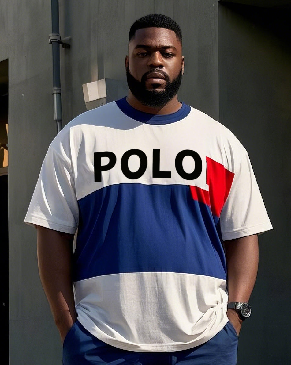 Big & Tall Blue Red Striped T-Shirt Pants Set for big men view 2