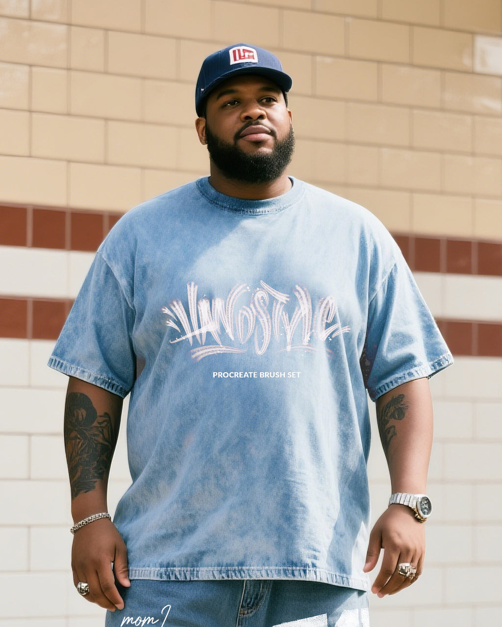 Big & Tall Denim Streetwear T-Shirt Shorts Set for big men view 2