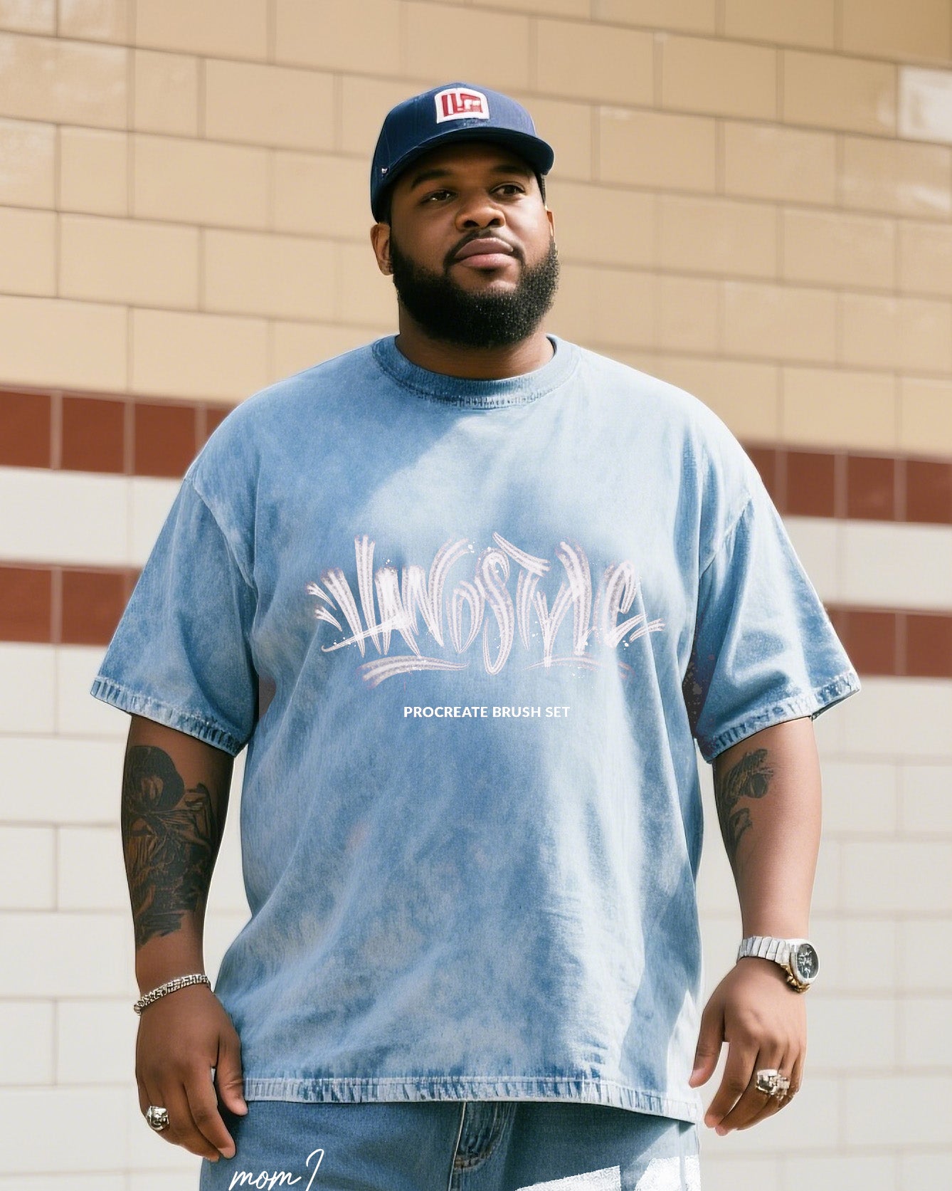 Big & Tall Denim Streetwear T-Shirt Shorts Set for big men view 2