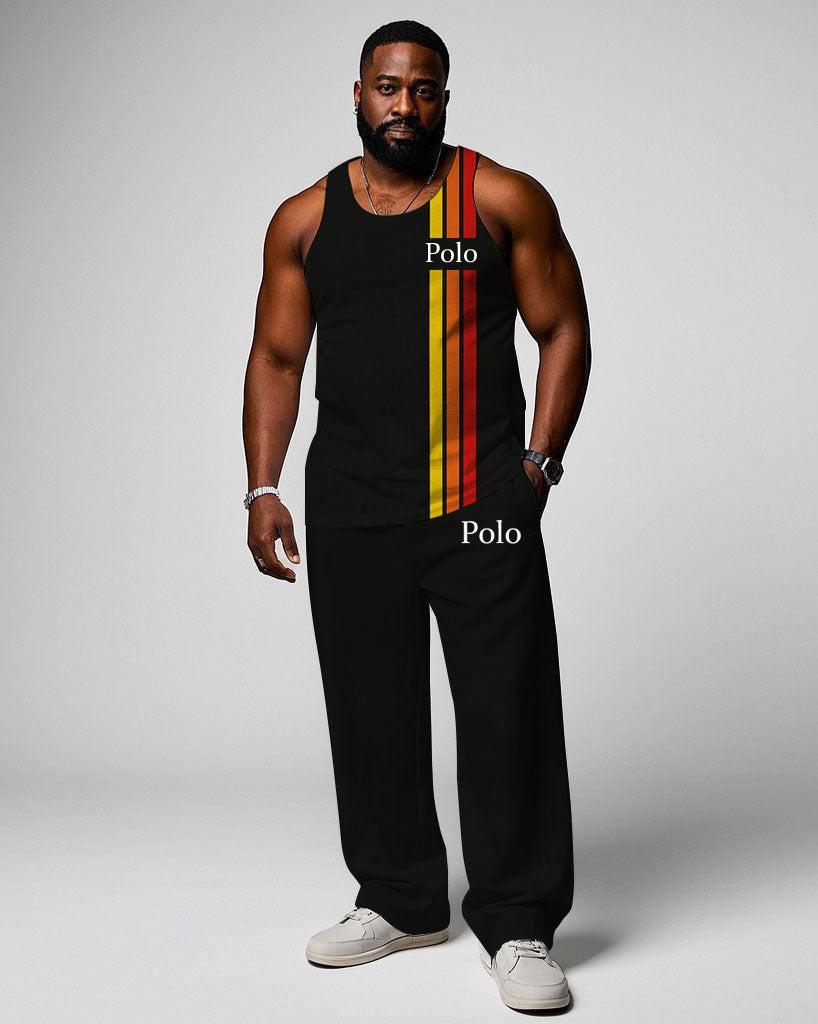Big & Tall Black Red Colorblock Vest Pants Set for big men view 1