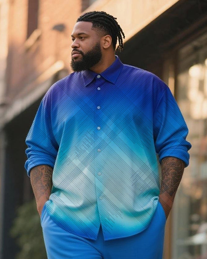 Big & Tall Blue Gradient Graphic T-Shirt Pants Set for big men view 2