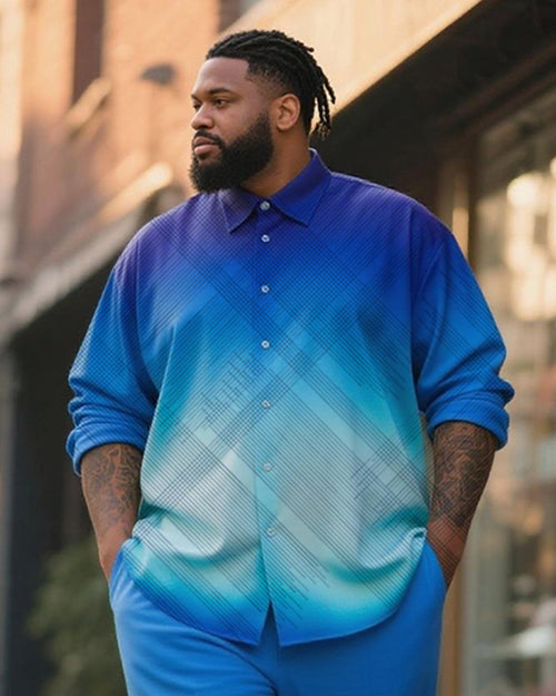 Big & Tall Blue Gradient Graphic T-Shirt Pants Set for big men view 2