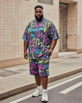 Big & Tall Graphic Graffiti T-Shirt Shorts Set for big men view 1