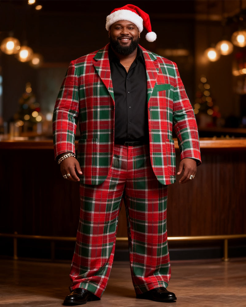 Big & Tall Red Green Plaid Two-piece Set for big men view 4