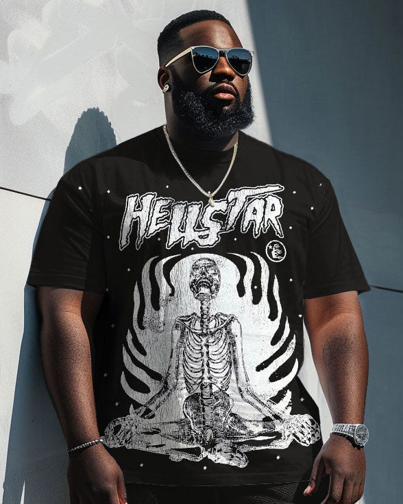 Big & Tall Graphic Skull T-Shirt Shorts Set for big men view 2