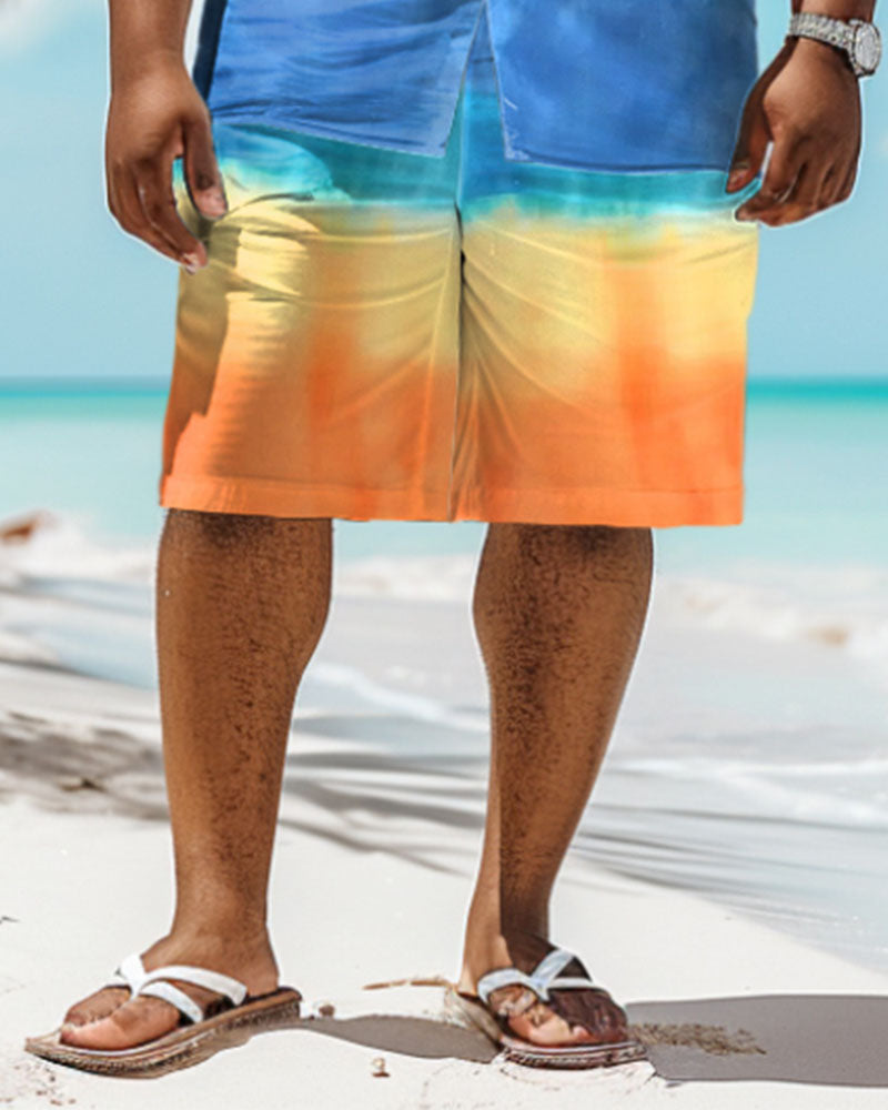 Big & Tall Hawaiian Gradient T-Shirt Shorts Set for big men view 4