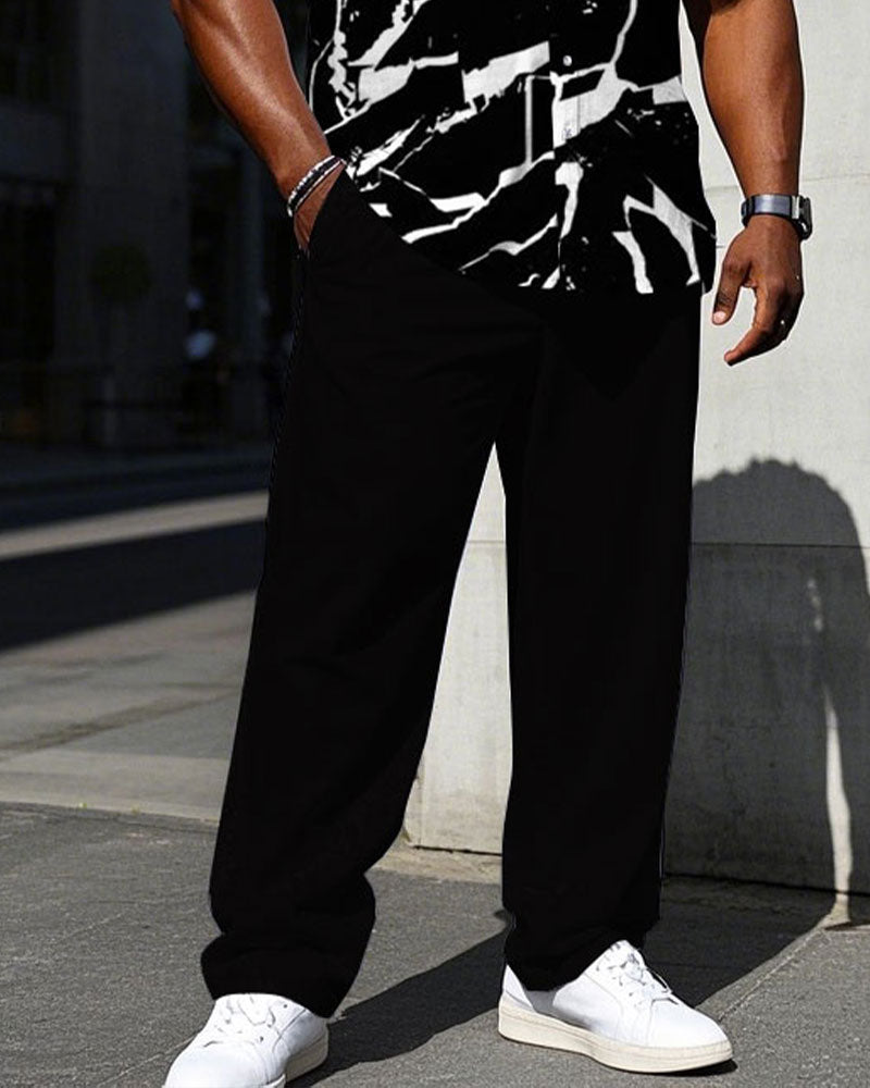 Big & Tall Black Geometric T-Shirt Pants Set for big men view 3