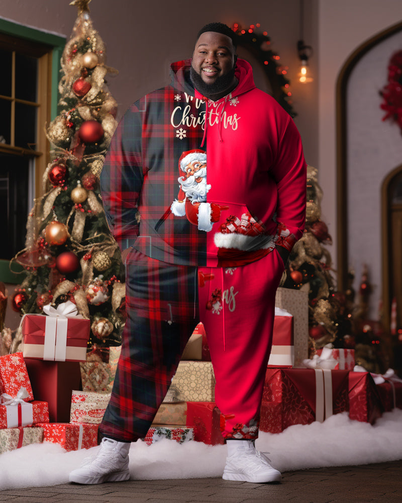 Big & Tall Colorblock Plaid Hoodie Sweatpants Set for big men view 1