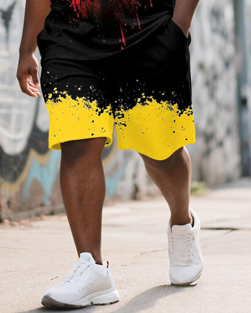 Big & Tall Yellow Colorblock T-Shirt Shorts Set for big men view 3