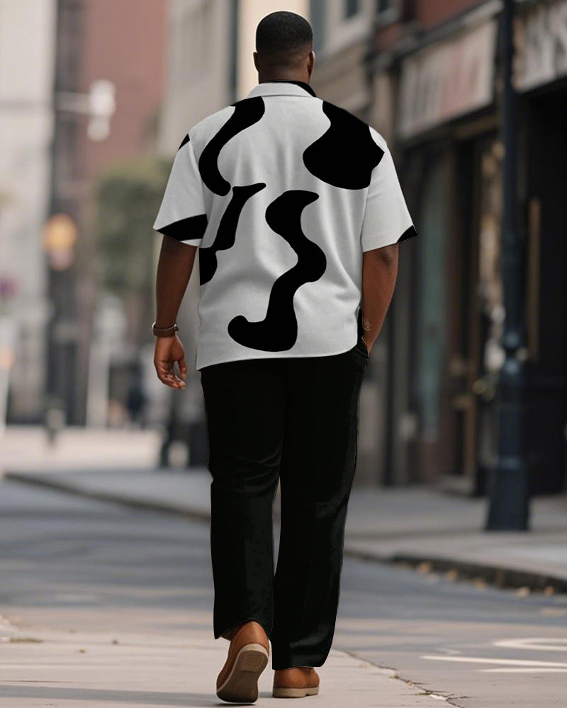 Big & Tall Black White Geometric T-Shirt Pants Set for big men view 4