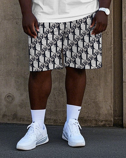 Big & Tall Geometric Graphic Polo Shorts Set for big men view 3