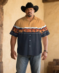 Big & Tall Black Khaki Western Short Sleeve Shirt for big men view 2