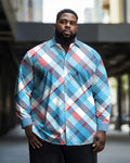 Big & Tall White Blue Plaid Jeans for big men