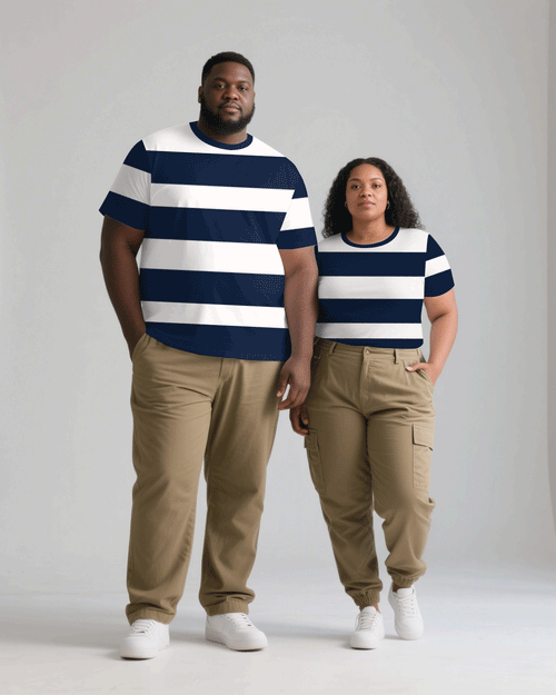 Big & Tall Blue Striped T-Shirt Pants Set for big men view 1