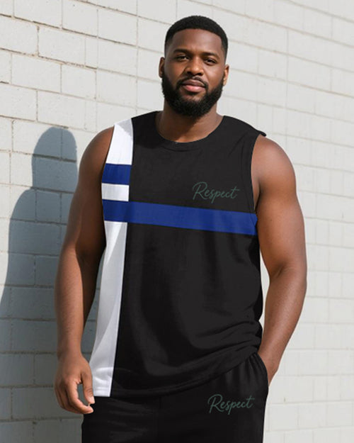 Big & Tall Black Blue Striped Vest Pants Set for big men view 2