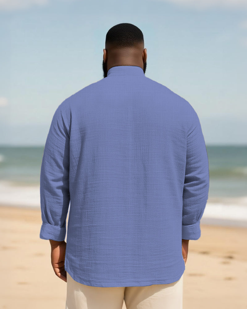 Big & Tall Solid Color Patchwork Long Sleeve Shirt for big men view 10