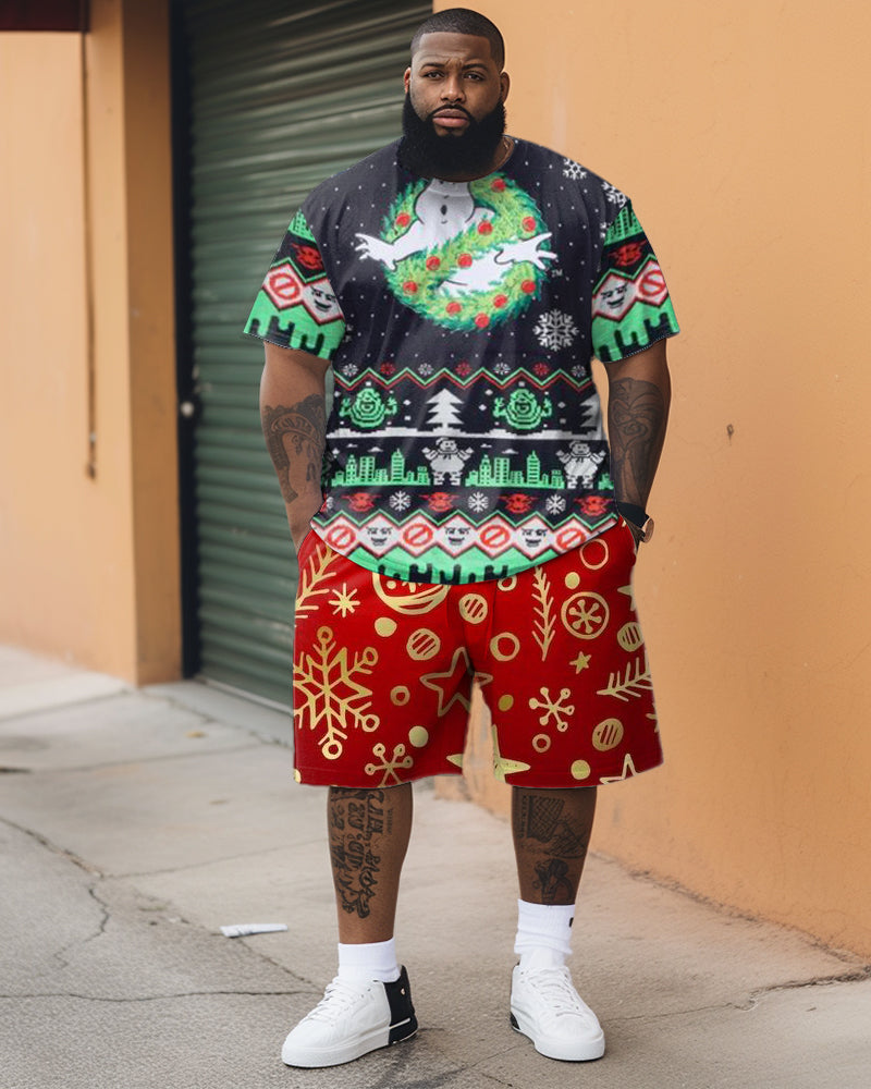 Big & Tall Geometric Graphic T-Shirt Shorts Set for big men view 1
