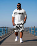 Big & Tall Hawaiian Striped Polo Shorts Set for big men view 1