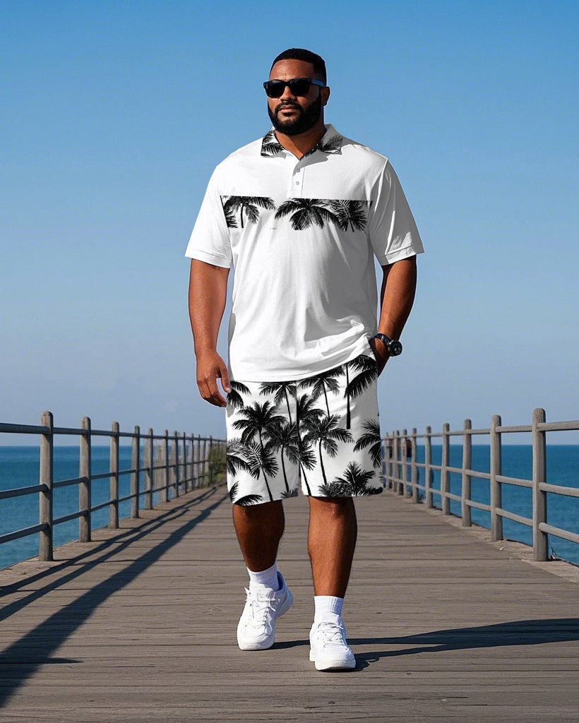Big & Tall Hawaiian Striped Polo Shorts Set for big men view 1