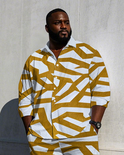 Big & Tall Yellow Geometric T-Shirt Pants Set for big men view 2
