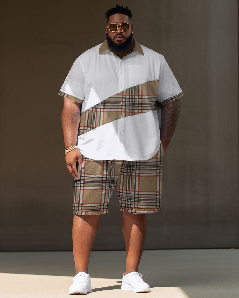 Big & Tall Colorblock Plaid T-Shirt Shorts Set for big men view 1