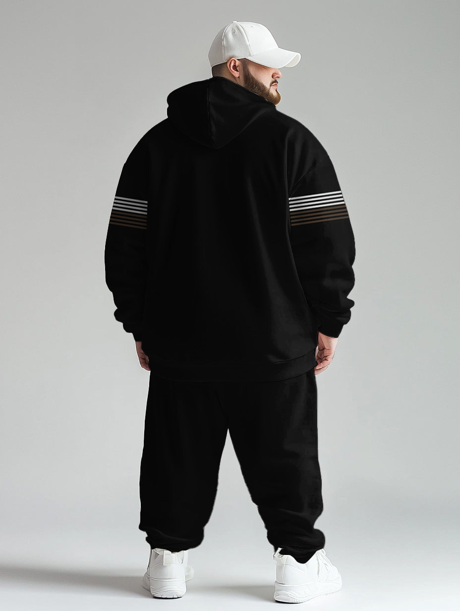 Big & Tall Black Colorblock Hoodie Sweatpants Set for big men view 4