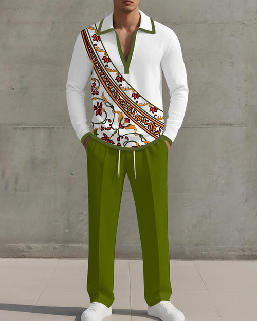 Big & Tall Green Geometric Two-piece Set for big men view 1