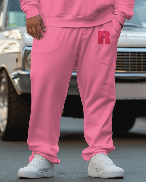 Big & Tall Pink Graphic Hoodie Sweatpants Set for big men view 3