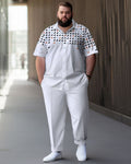 Big & Tall White Geometric Shirt Pants Set for big men view 1