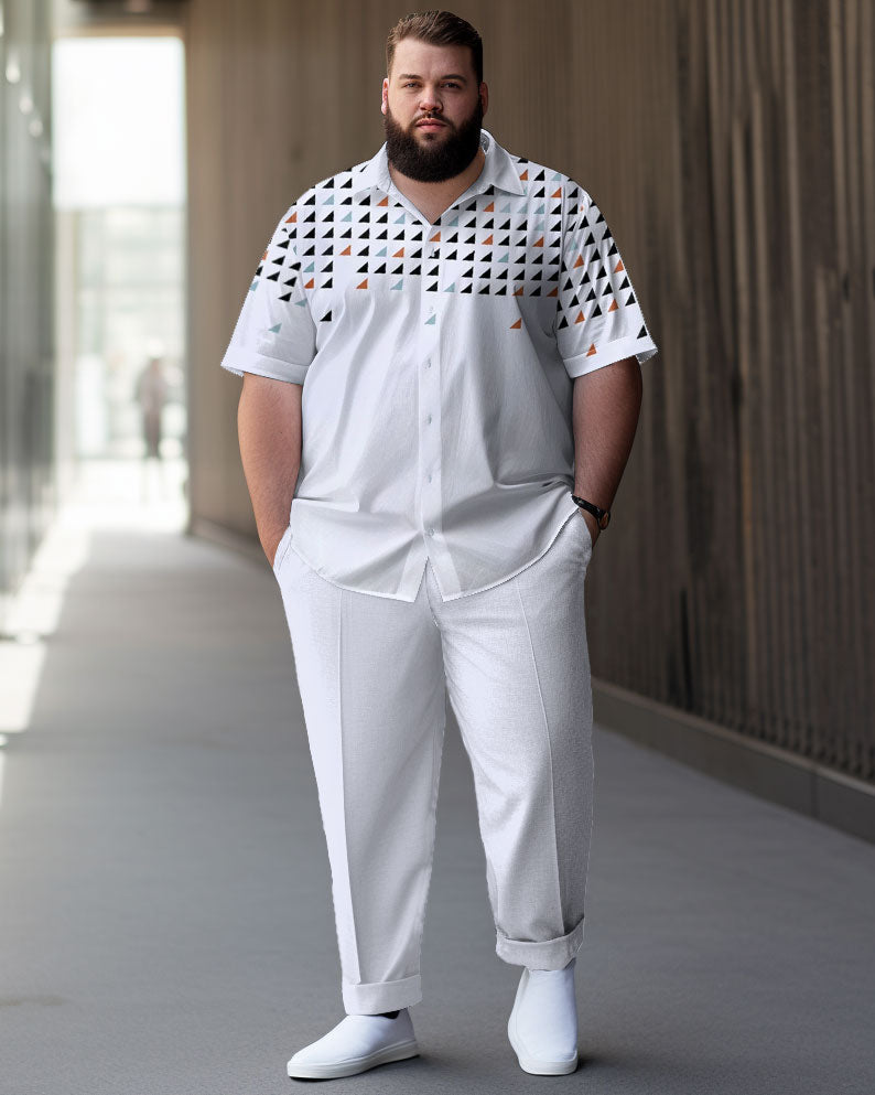 Big & Tall White Geometric Shirt Pants Set for big men view 1