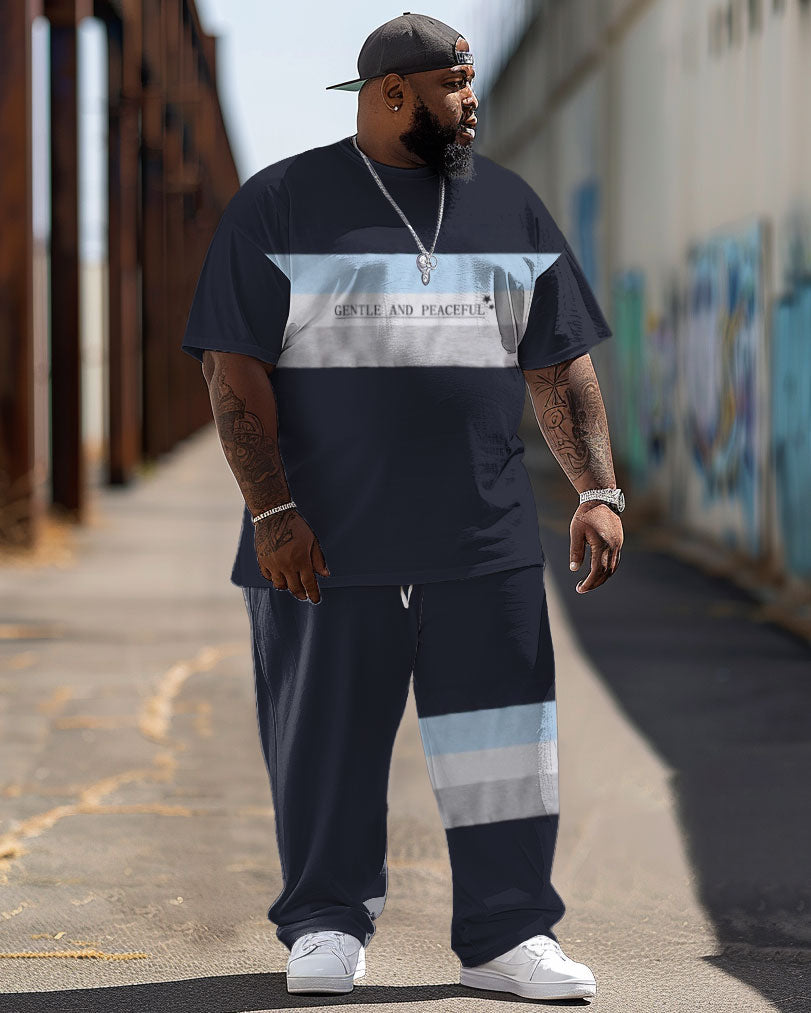 Big & Tall Colorblock Streetwear Two-piece Set for big men view 1